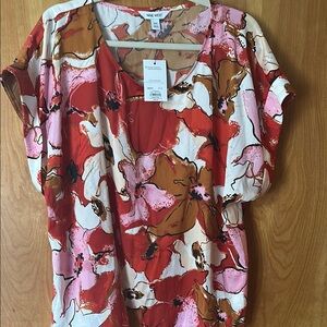 Nine West Women's Floral Top - Red, Pink, Brown